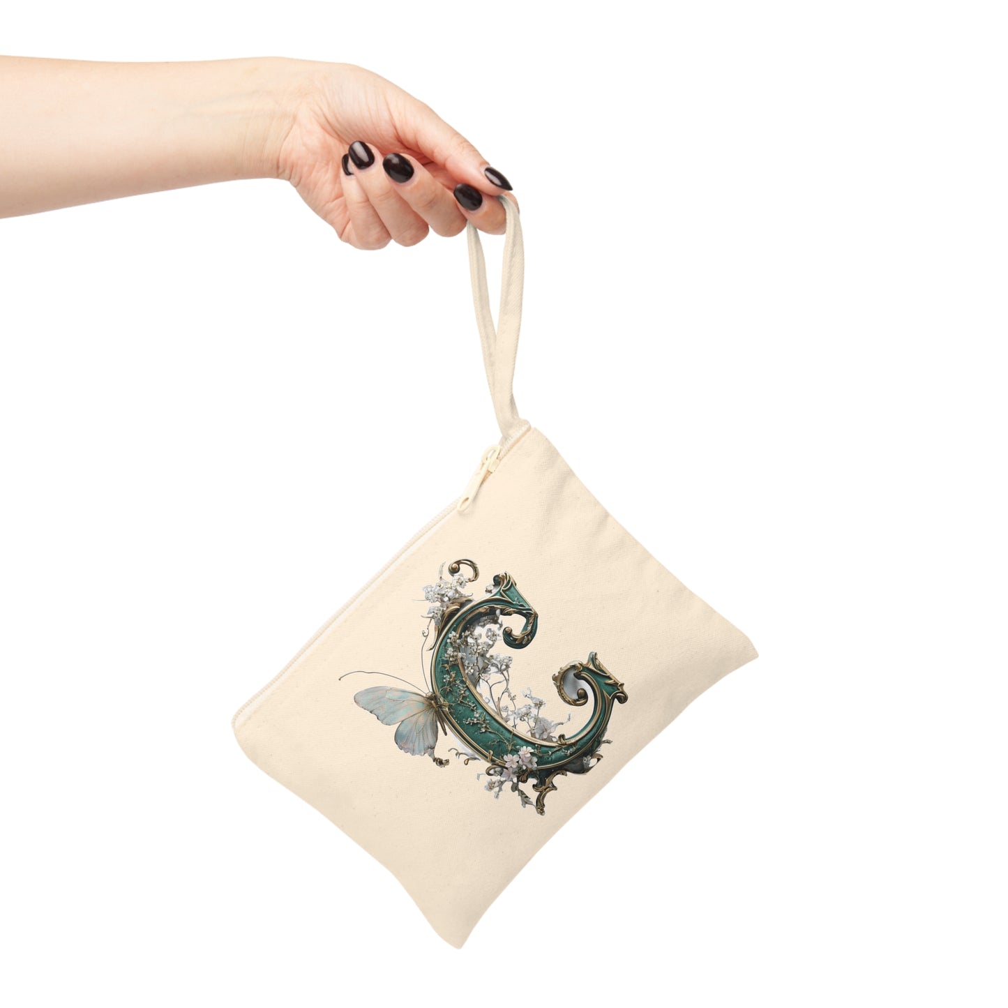 Elegant Butterfly Initial Zipper Pouch - Personalized Floral Design