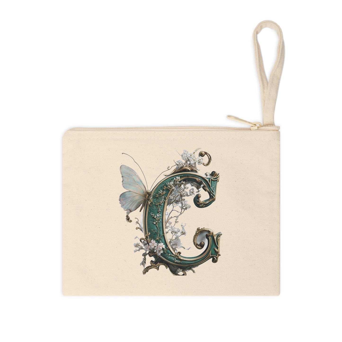 Elegant Butterfly Initial Zipper Pouch - Personalized Floral Design