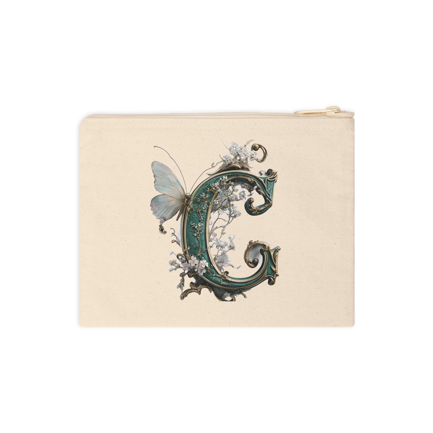 Elegant Butterfly Initial Zipper Pouch - Personalized Floral Design